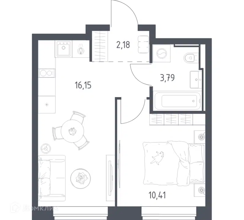 1-комнатная квартира 32.53 м² Литературный квартал