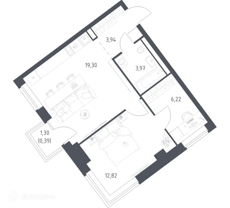 1-комнатная квартира 46.64 м² Литературный квартал