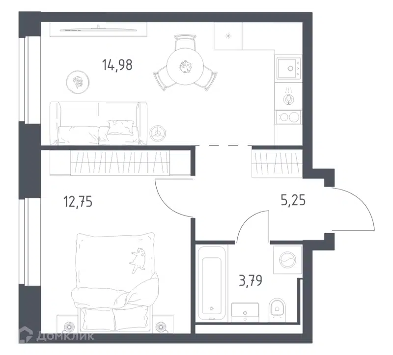 1-комнатная квартира 36.77 м² Литературный квартал