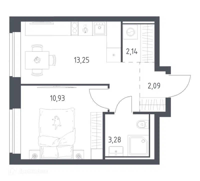 1-комнатная квартира 31.69 м² Литературный квартал