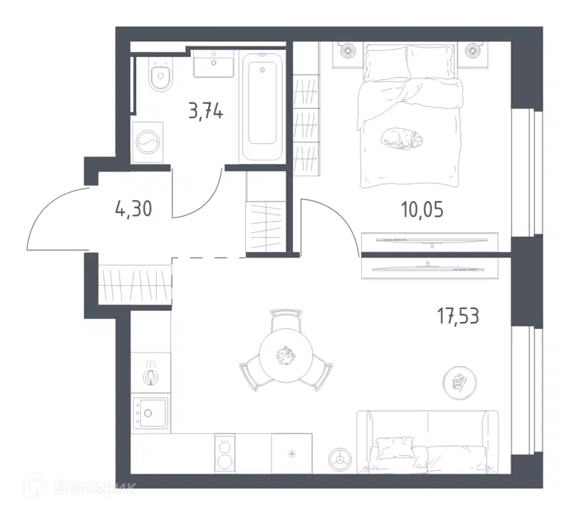 1-комнатная квартира 35.62 м² Литературный квартал