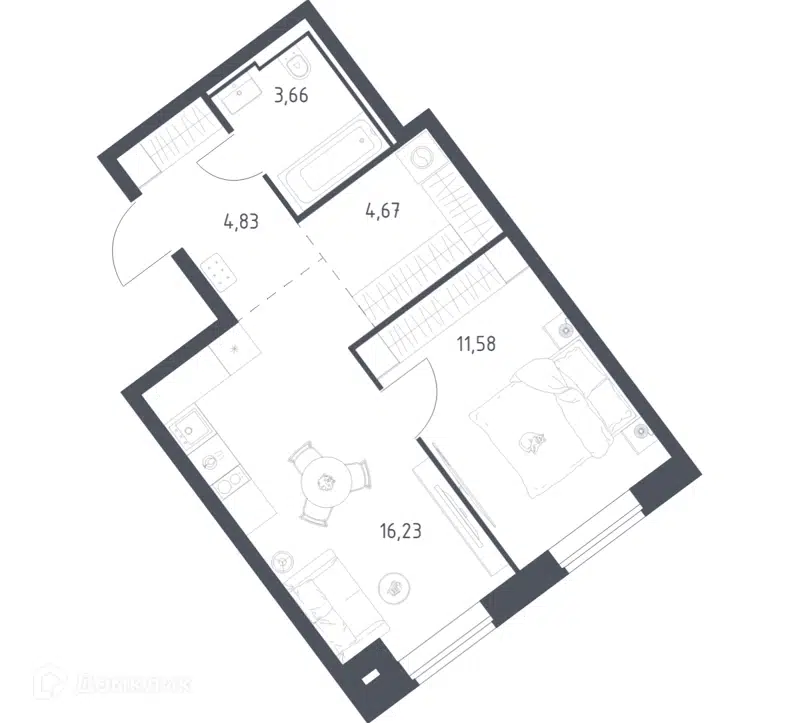 1-комнатная квартира 40.97 м² Литературный квартал
