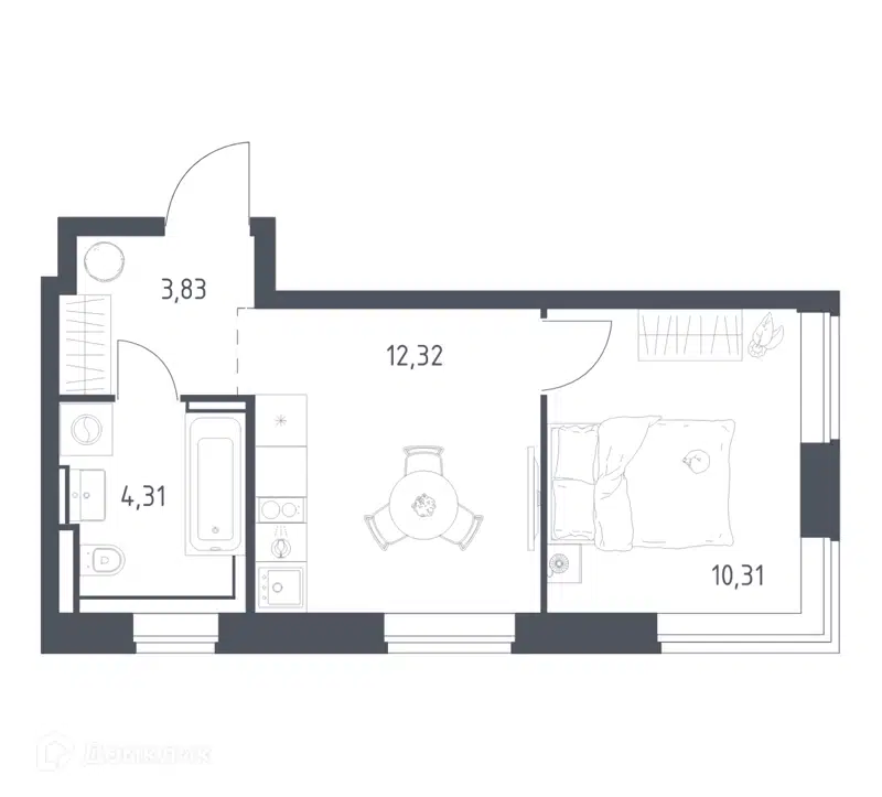 1-комнатная квартира 30.77 м² Литературный квартал