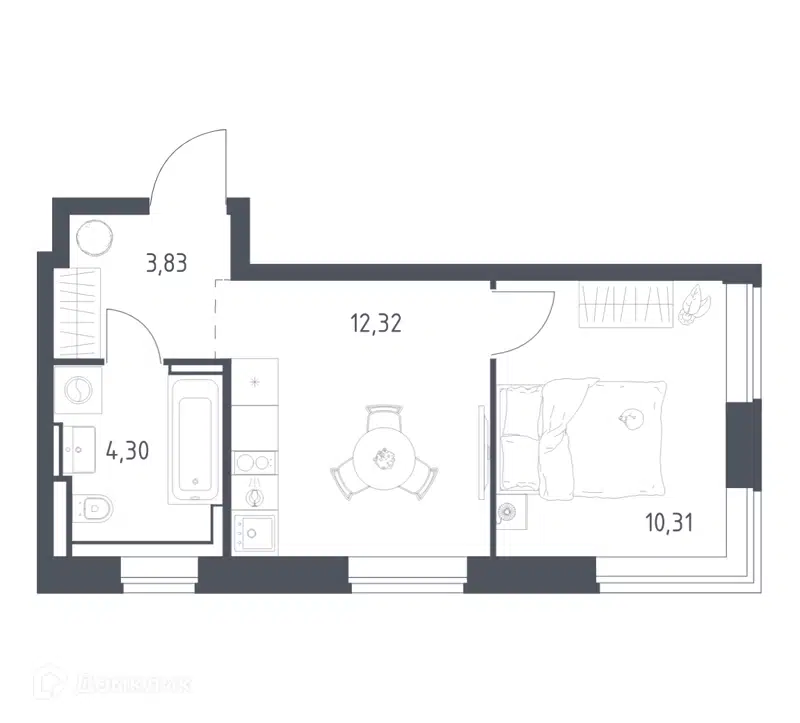 1-комнатная квартира 30.76 м² Литературный квартал
