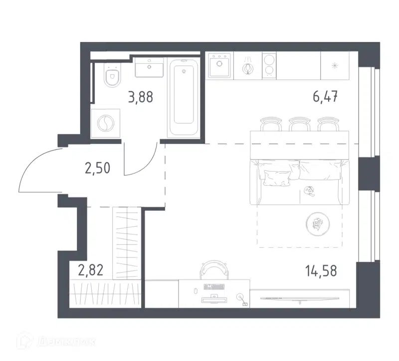 1-комнатная квартира 30.25 м² Литературный квартал