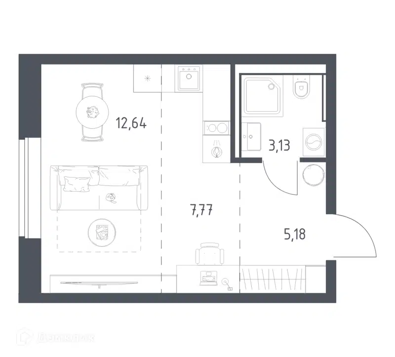 1-комнатная квартира 28.72 м² Литературный квартал