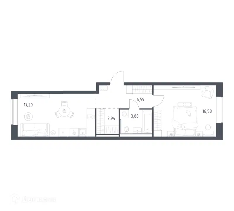1-комнатная квартира 47.19 м² Литературный квартал
