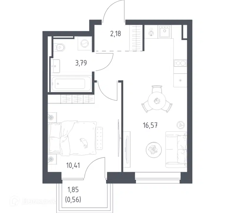 1-комнатная квартира 33.51 м² Литературный квартал