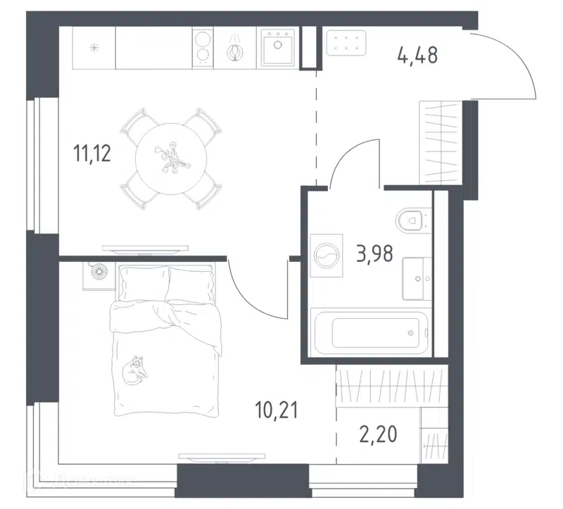 1-комнатная квартира 31.99 м² Литературный квартал