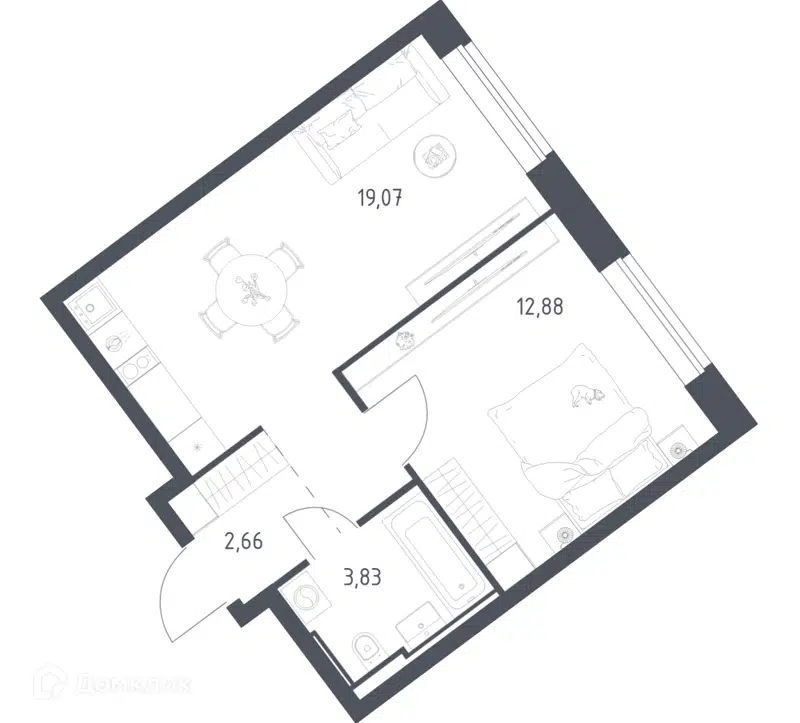 1-комнатная квартира 38.44 м² Литературный квартал