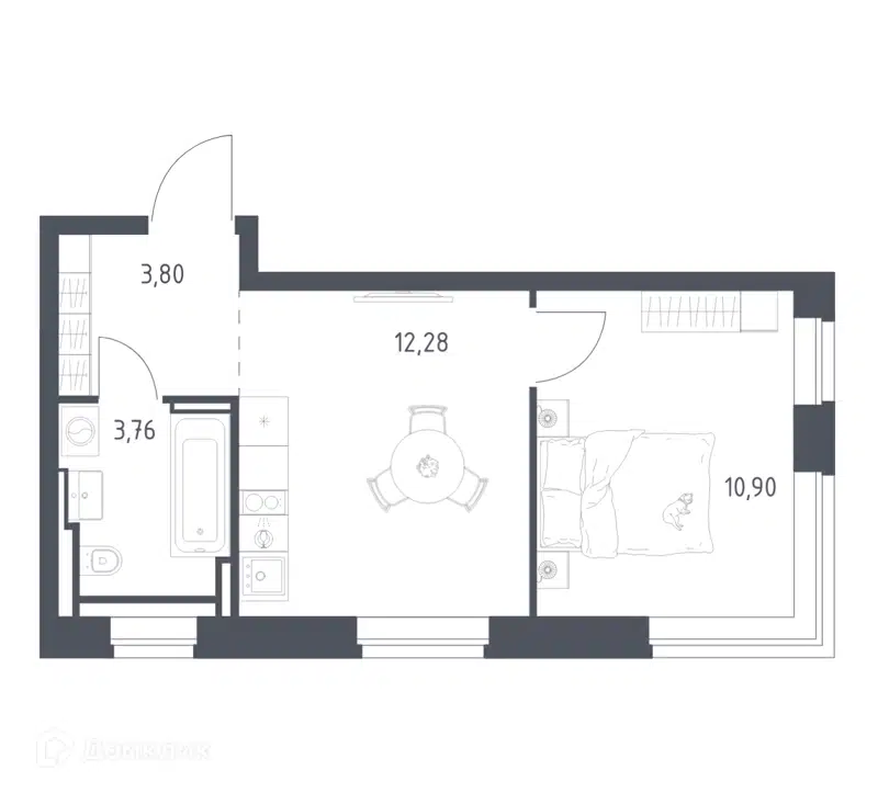1-комнатная квартира 30.74 м² Литературный квартал