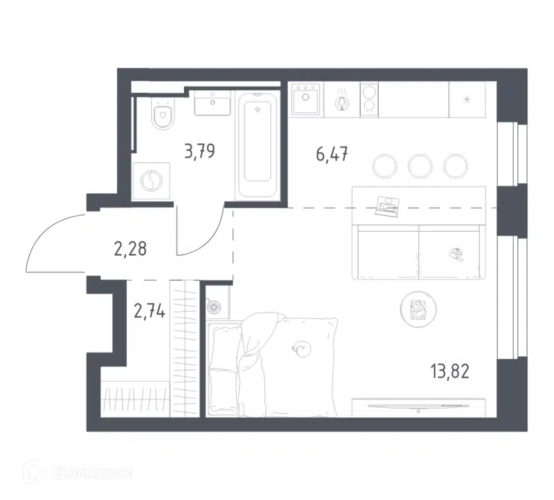 1-комнатная квартира 29.1 м² Литературный квартал