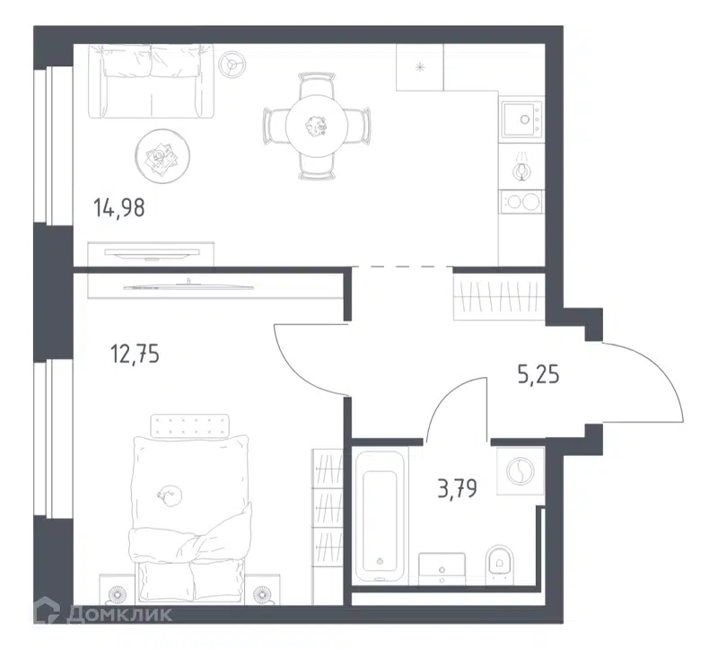 1-комнатная квартира 36.77 м² Литературный квартал