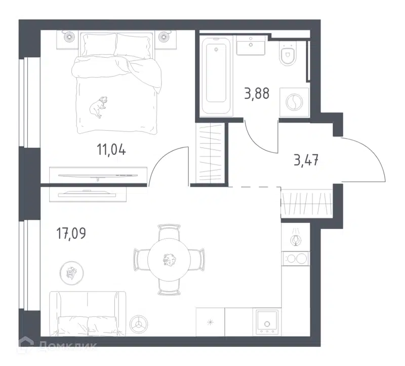 1-комнатная квартира 35.48 м² Литературный квартал