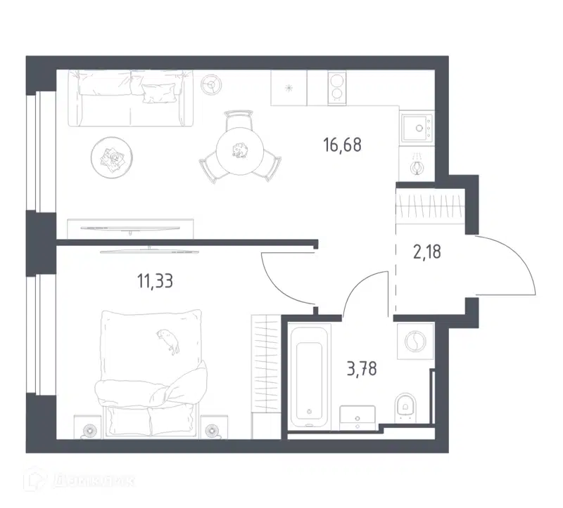 1-комнатная квартира 33.97 м² Литературный квартал