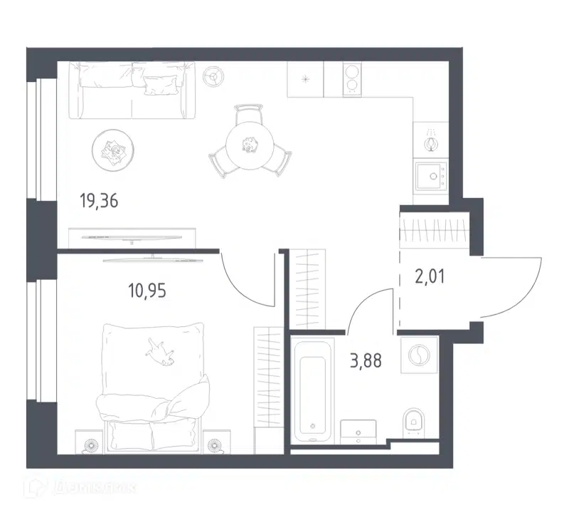 1-комнатная квартира 36.2 м² Литературный квартал