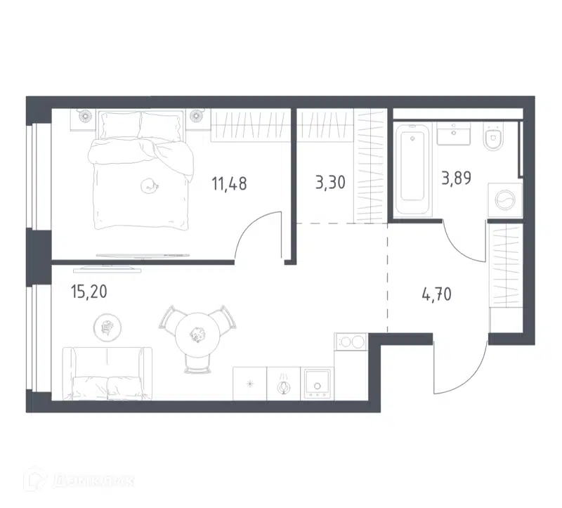 1-комнатная квартира 38.57 м² Литературный квартал