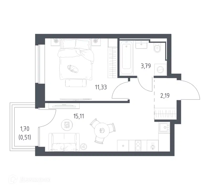 1-комнатная квартира 32.93 м² Литературный квартал