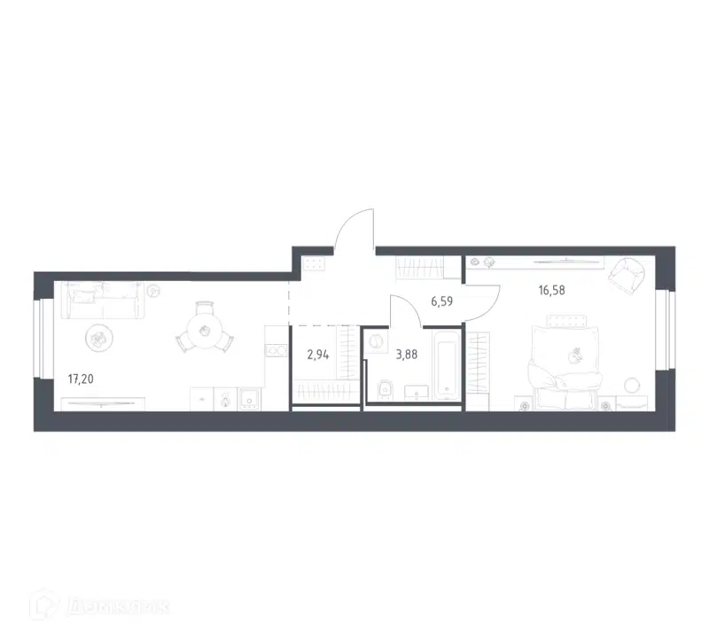 1-комнатная квартира 47.19 м² Литературный квартал