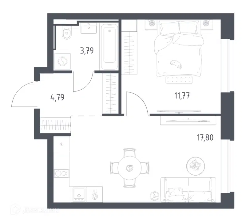 1-комнатная квартира 38.15 м² Литературный квартал