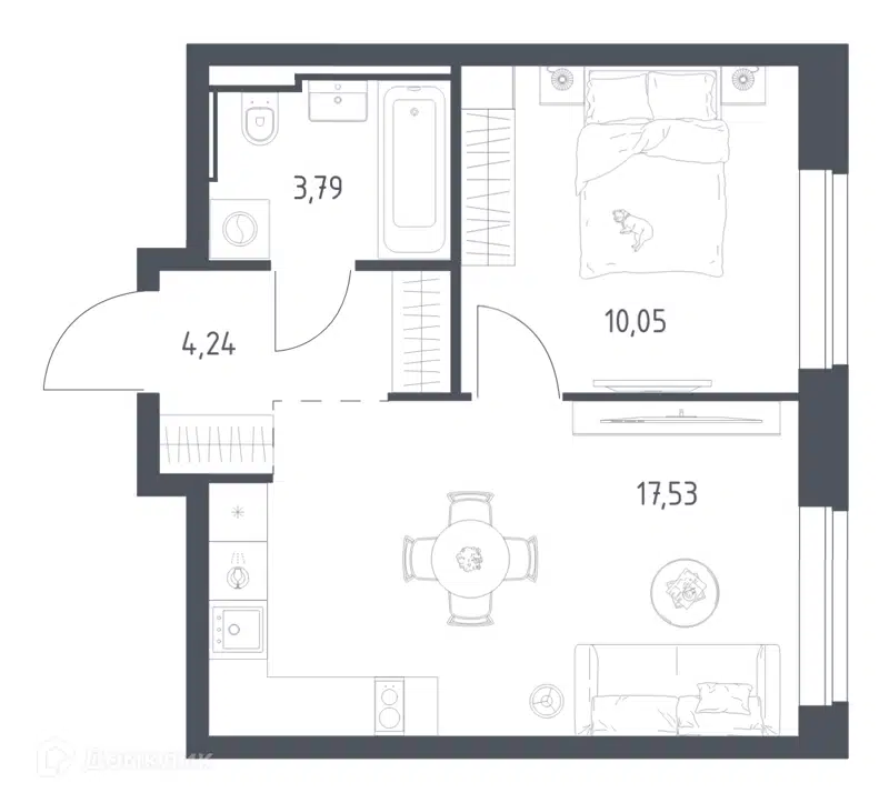 1-комнатная квартира 35.61 м² Литературный квартал