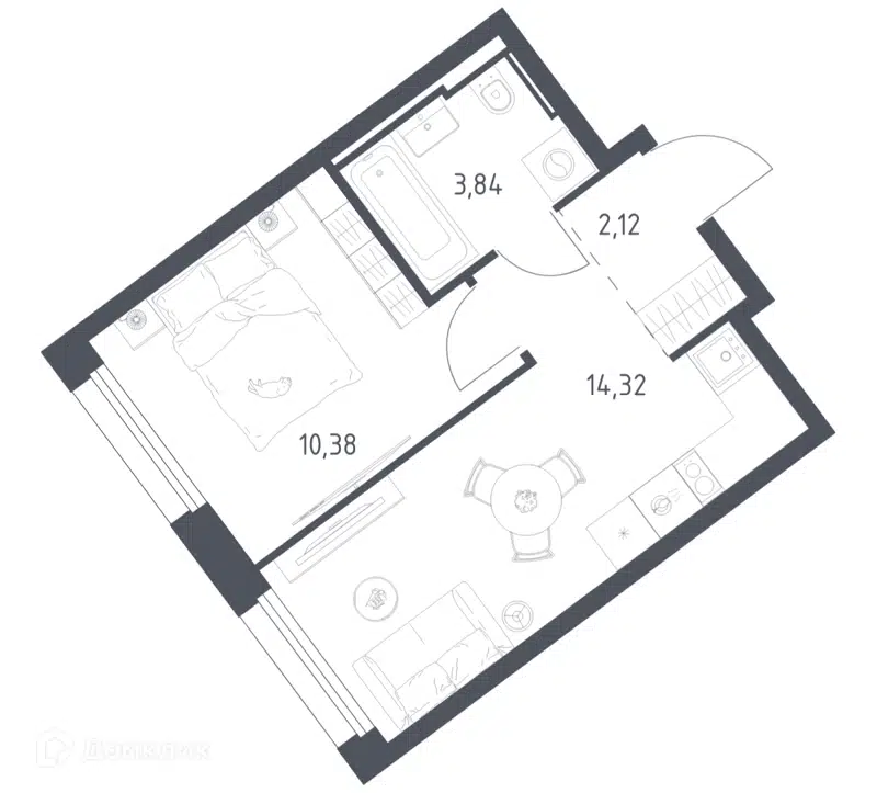 1-комнатная квартира 30.66 м² Литературный квартал