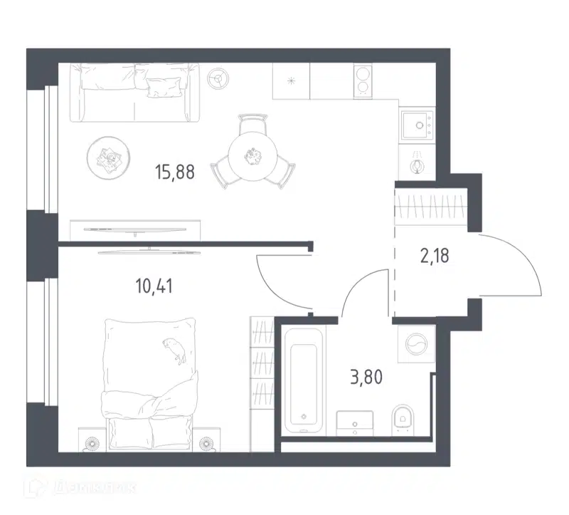 1-комнатная квартира 32.27 м² Литературный квартал