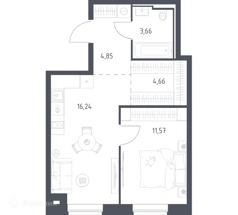 1-комнатная квартира 40.98 м² Литературный квартал