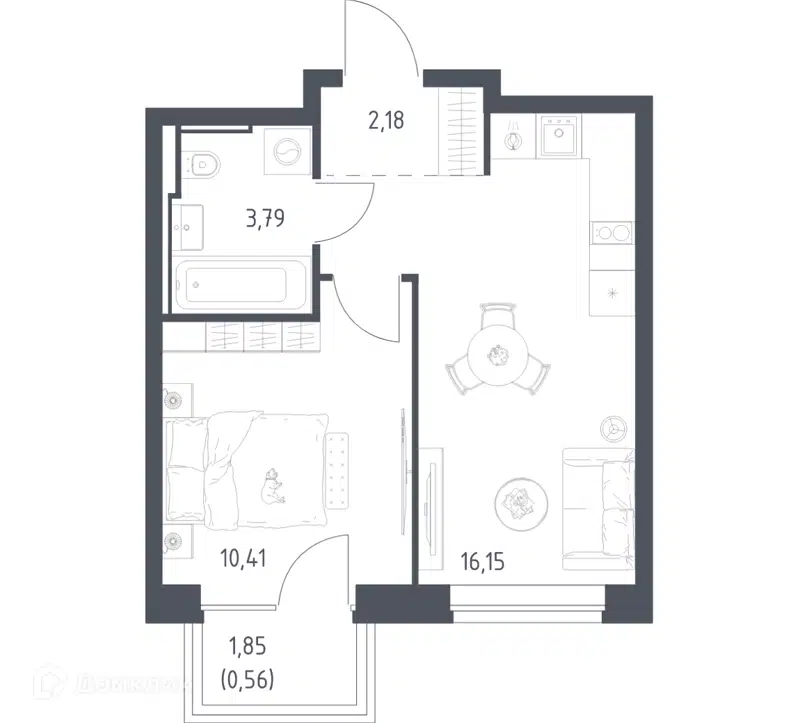 1-комнатная квартира 33.09 м² Литературный квартал