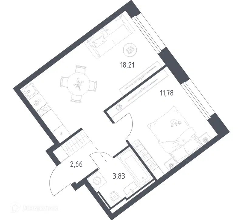 1-комнатная квартира 36.48 м² Литературный квартал