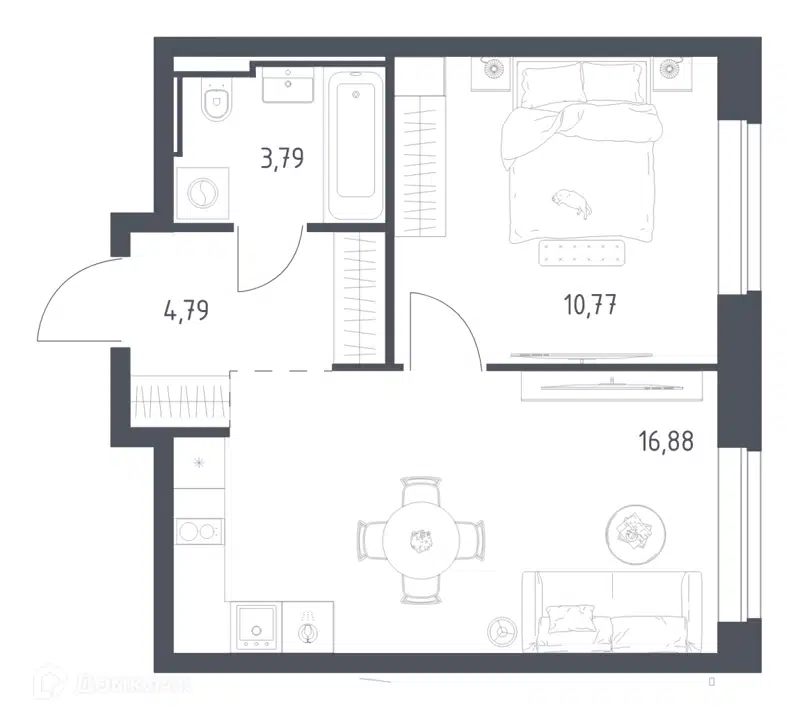 1-комнатная квартира 36.23 м² Литературный квартал