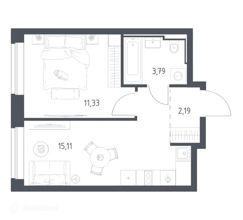 1-комнатная квартира 32.42 м² Литературный квартал