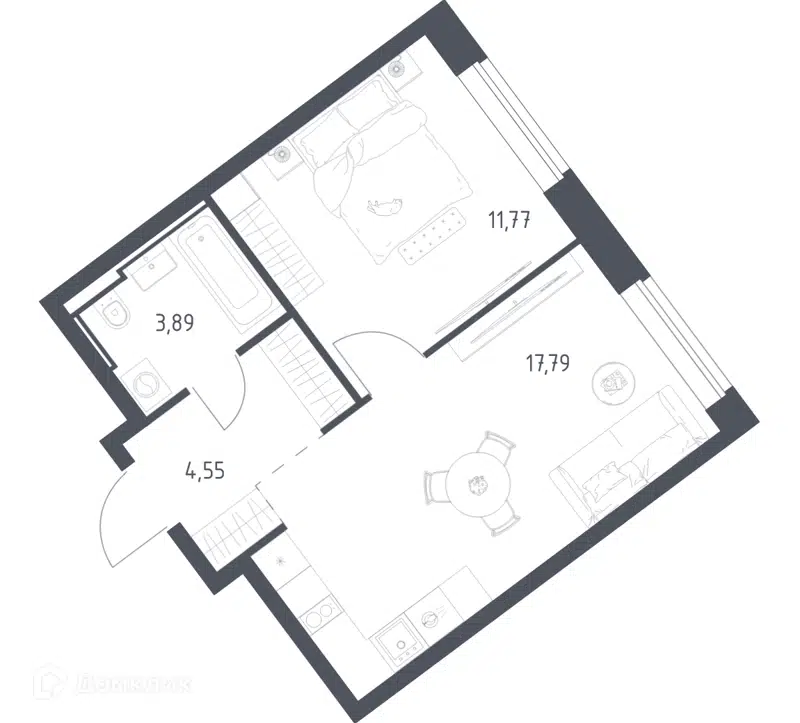 1-комнатная квартира 38 м² Литературный квартал
