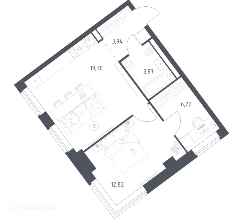 1-комнатная квартира 46.25 м² Литературный квартал