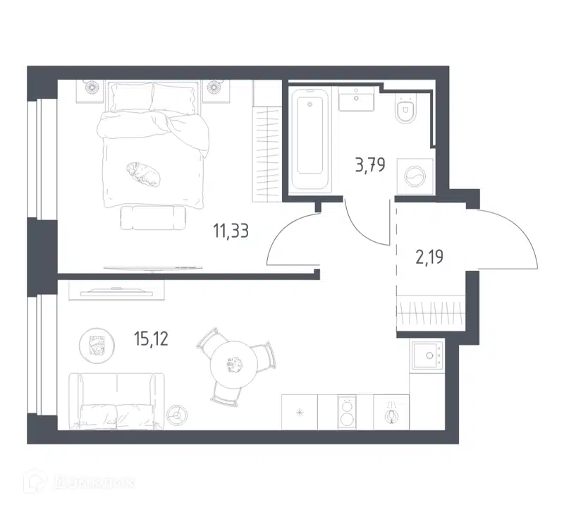 1-комнатная квартира 32.43 м² Литературный квартал