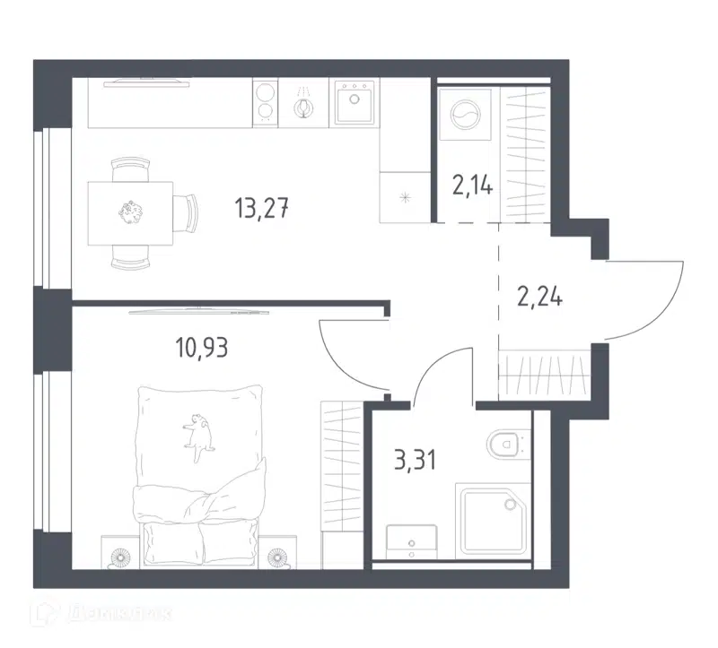 1-комнатная квартира 31.89 м² Литературный квартал
