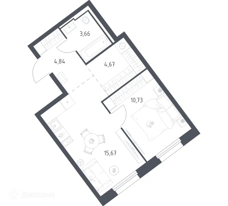 1-комнатная квартира 39.57 м² Литературный квартал