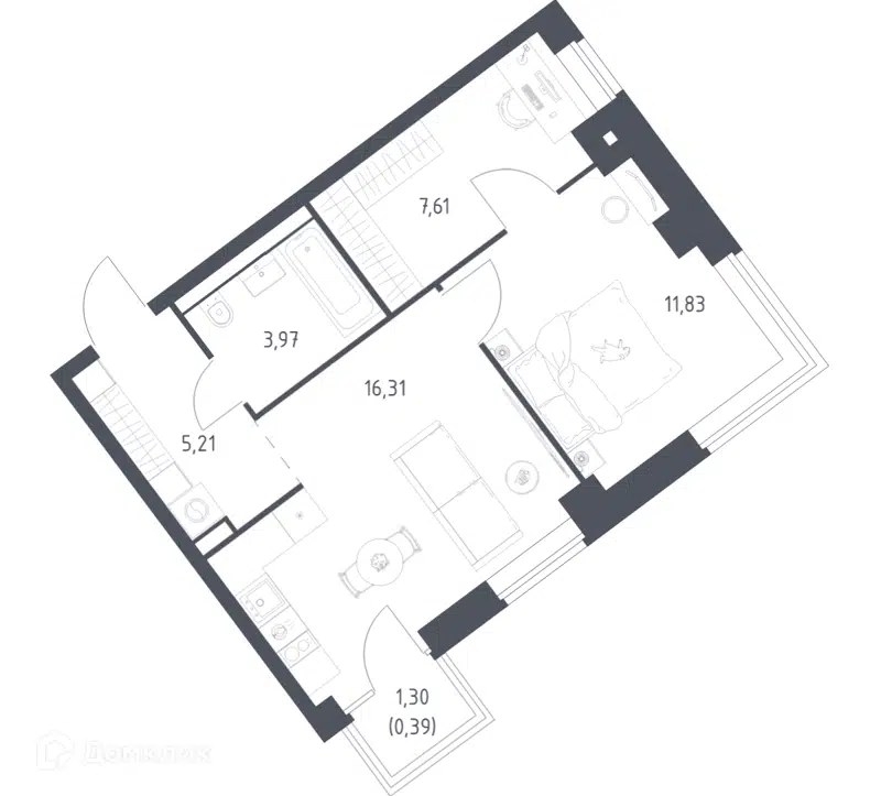 1-комнатная квартира 45.32 м² Литературный квартал