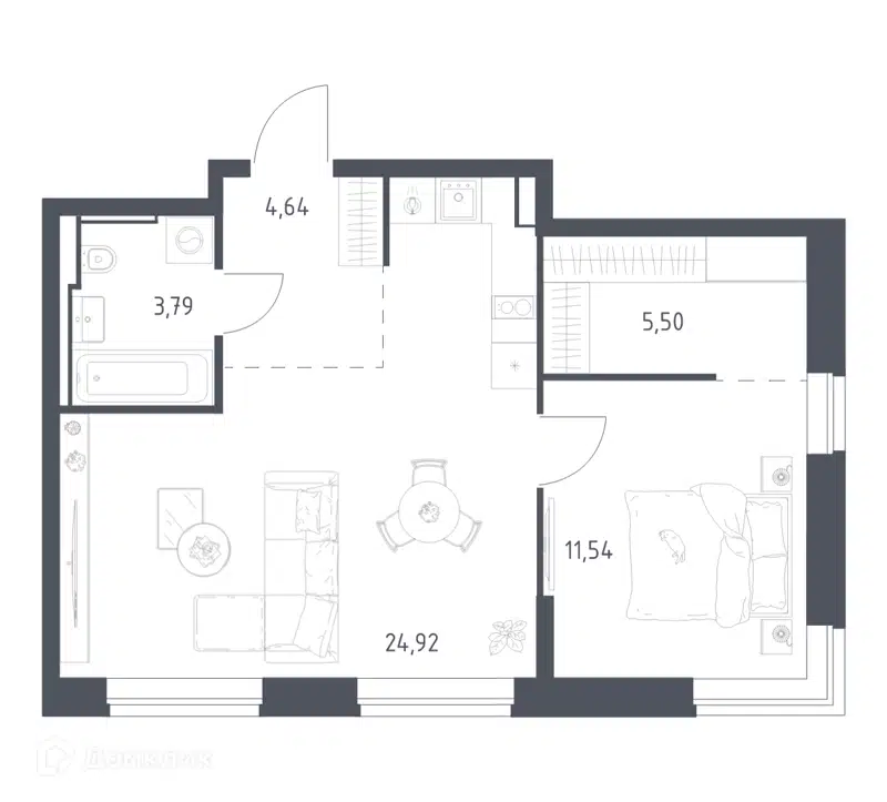 1-комнатная квартира 50.39 м² Литературный квартал