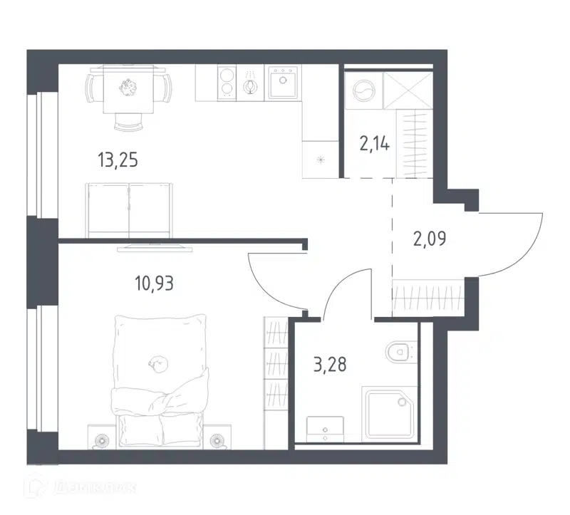 1-комнатная квартира 31.69 м² Литературный квартал