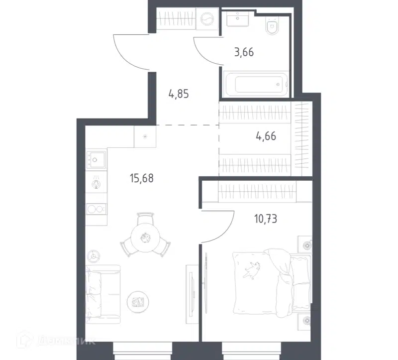 1-комнатная квартира 39.58 м² Литературный квартал