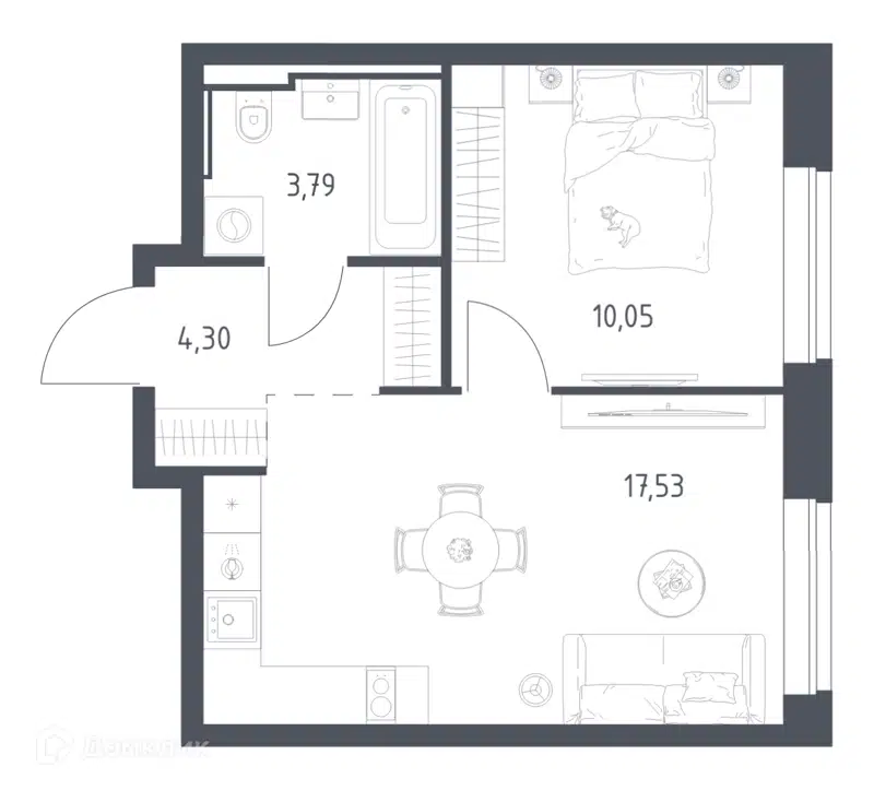 1-комнатная квартира 35.67 м² Литературный квартал