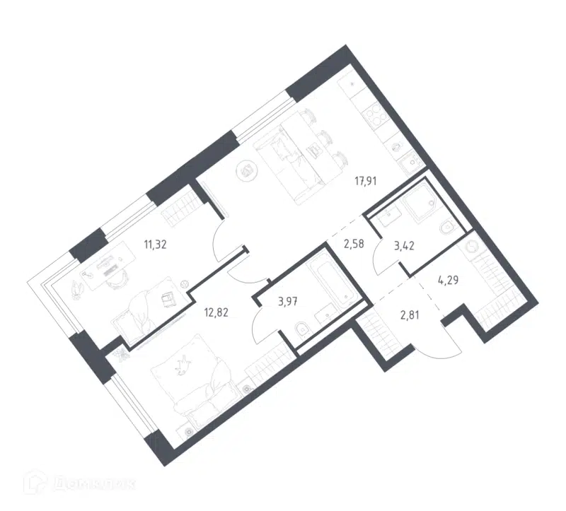 2-комнатная квартира 59.12 м² Литературный квартал