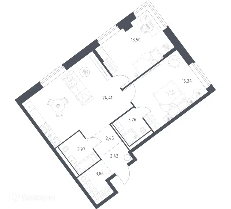 2-комнатная квартира 69.22 м² Литературный квартал