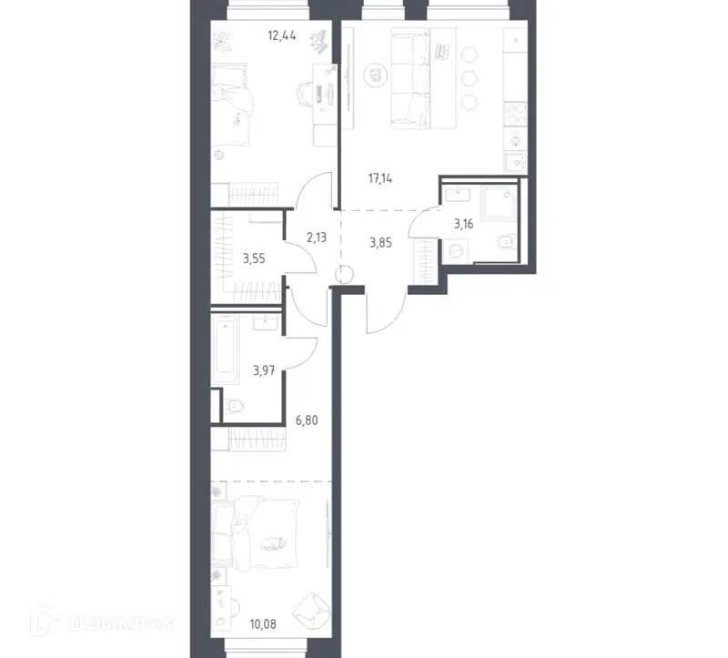2-комнатная квартира 63.12 м² Литературный квартал