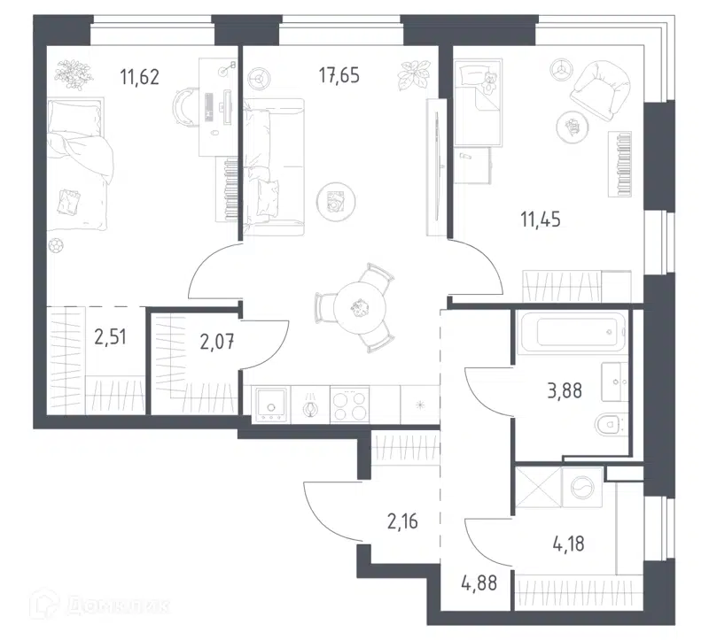 2-комнатная квартира 60.4 м² Литературный квартал