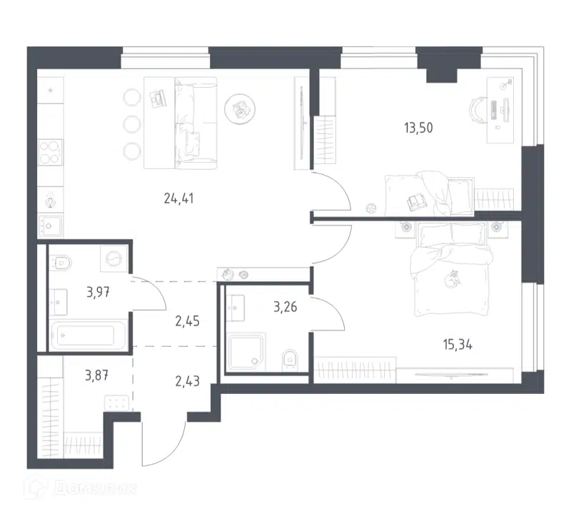 2-комнатная квартира 69.23 м² Литературный квартал