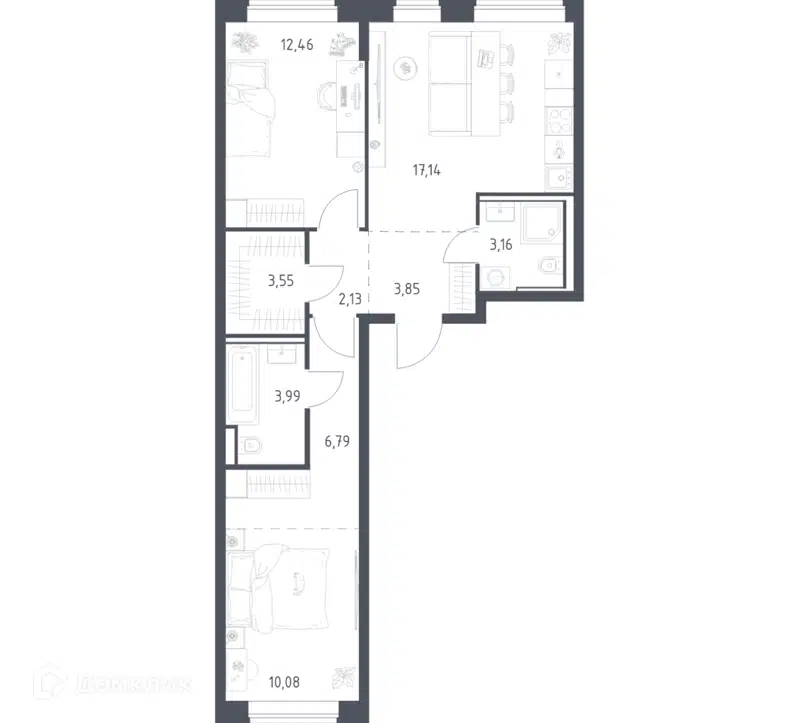 2-комнатная квартира 63.15 м² Литературный квартал
