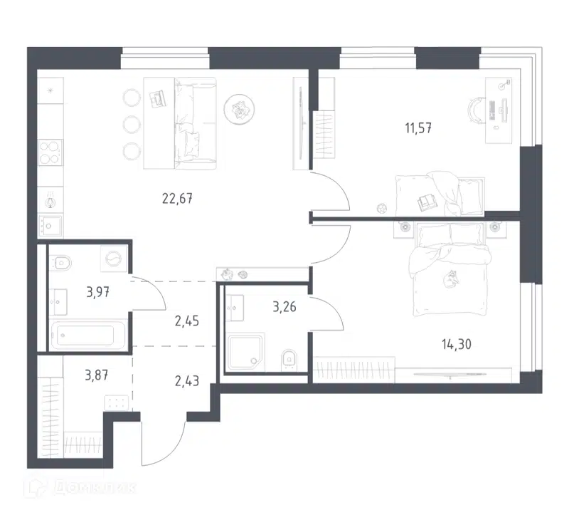 2-комнатная квартира 64.52 м² Литературный квартал
