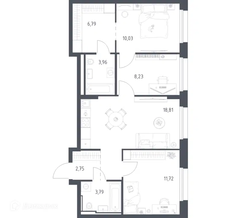2-комнатная квартира 66.08 м² Литературный квартал